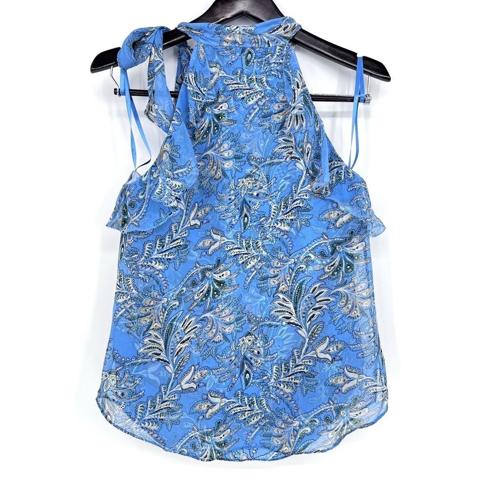 Veronica Beard Blue Silk Floral Dali Top Size 6 Ruffle Boho Chic Feminine - Picture 10 of 14